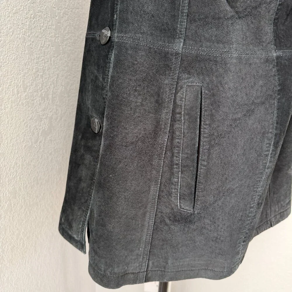 Vintage 90s BERNARDO Suede Leather Car Coat Jacket Black Large
